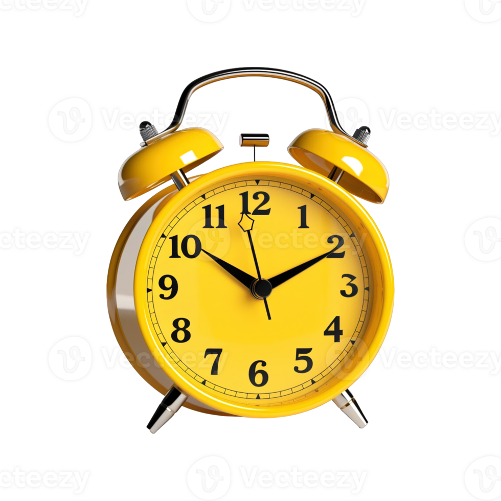 Yellow alarm clock on a transparent background. ai generated png