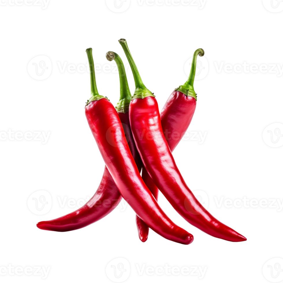 Red chili peppers are isolated on transparent background. clipping path. ai generated png