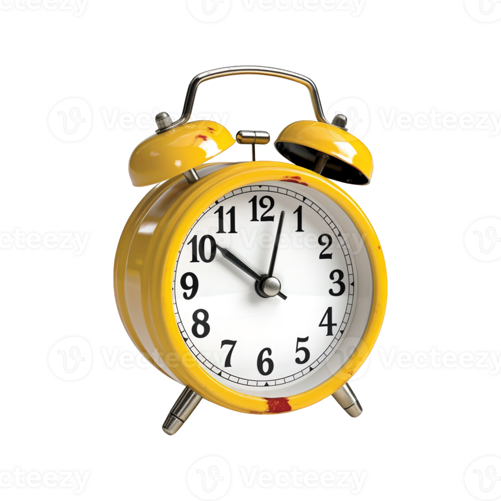 Yellow alarm clock on a transparent background. ai generated png