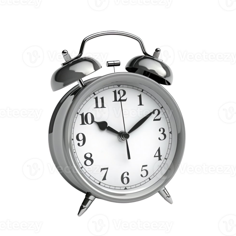 Grey alarm clock on a transparent background. png