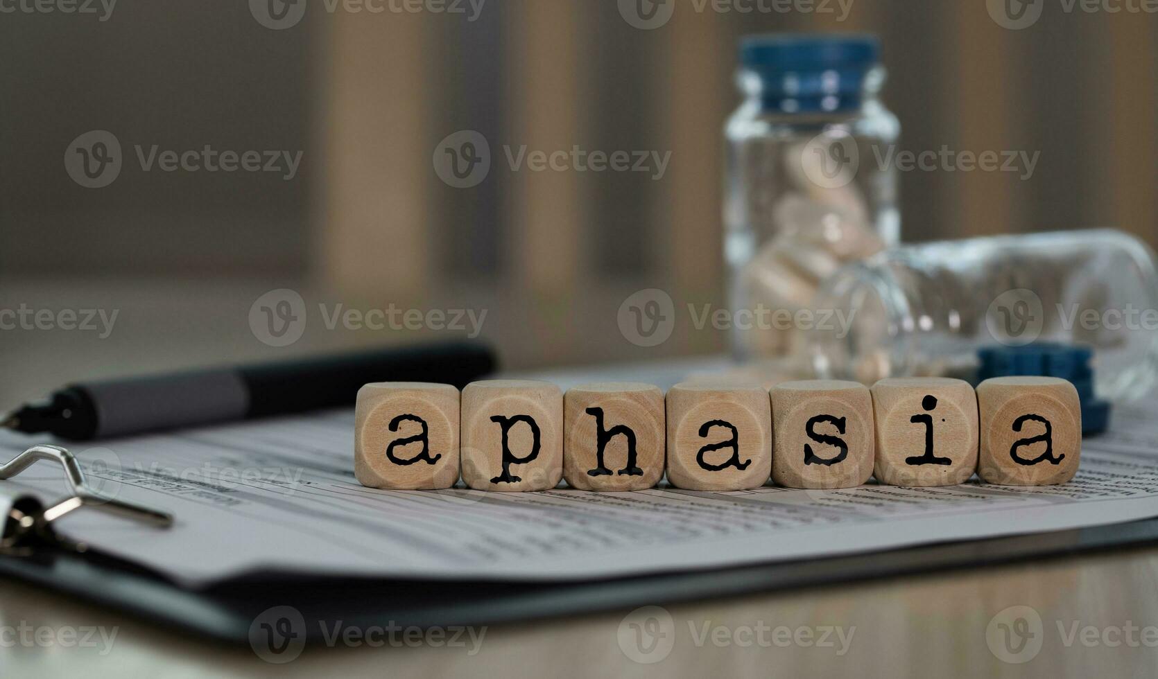 Word APHASIA composed of wooden dices. photo