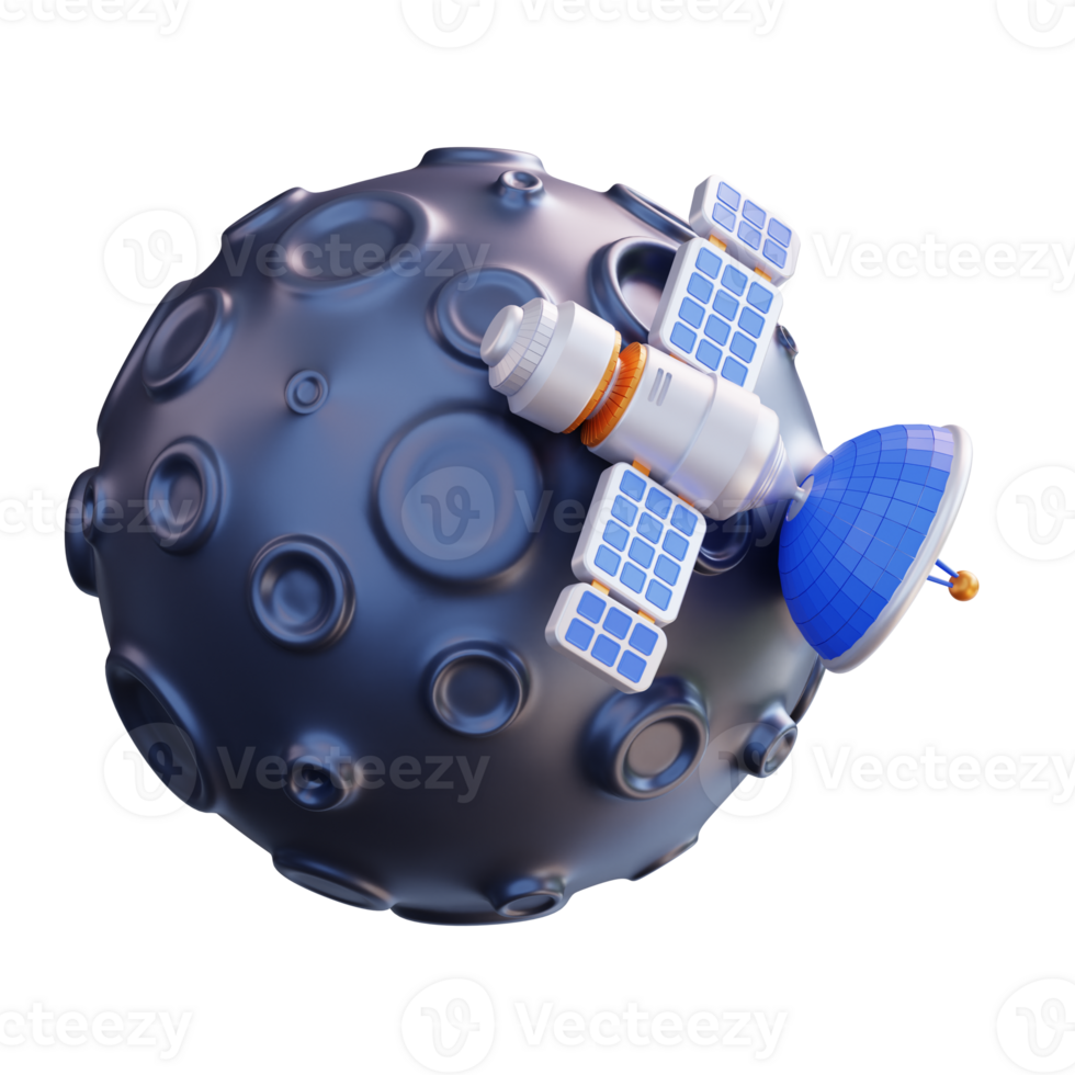 3d illustration of satellite and moon png