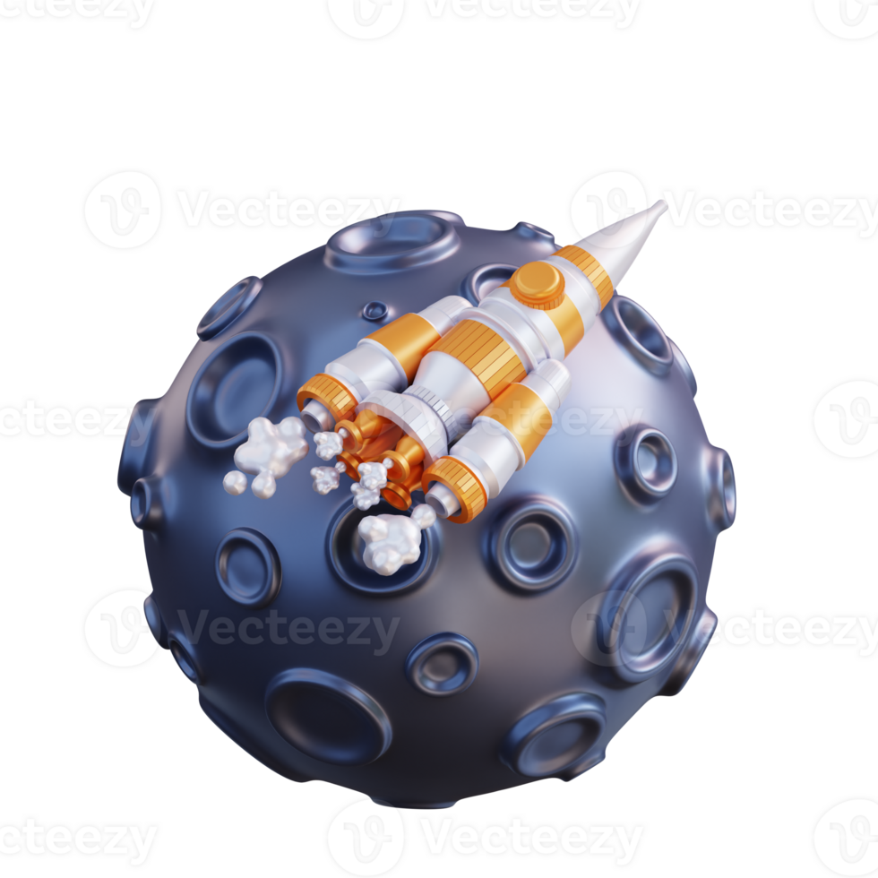 3d illustration of moon and rocket png