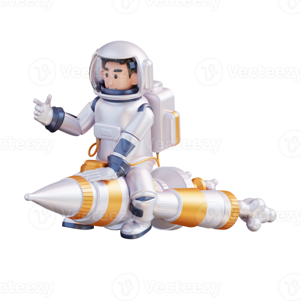 3d illustration of astronaut riding a rocket png