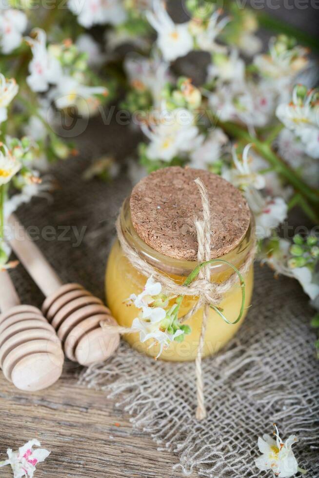 castaña miel en un de madera superficie. foto