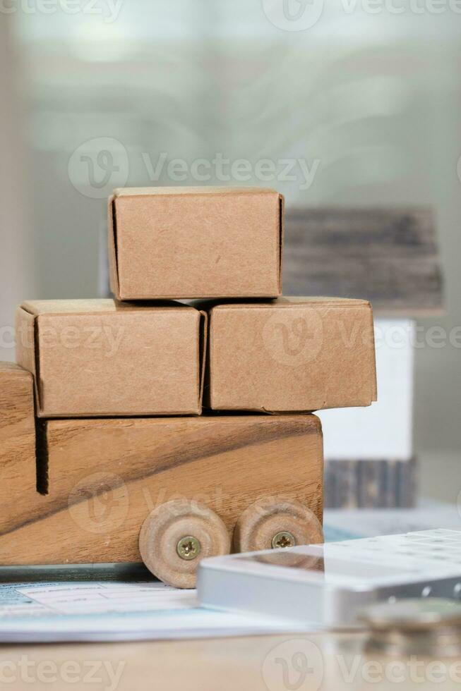 Small wooden truck full of boxes. photo