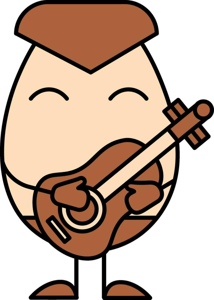 Cartoon Egg Playing Guitar Icon In Brown And Peach Color. vector