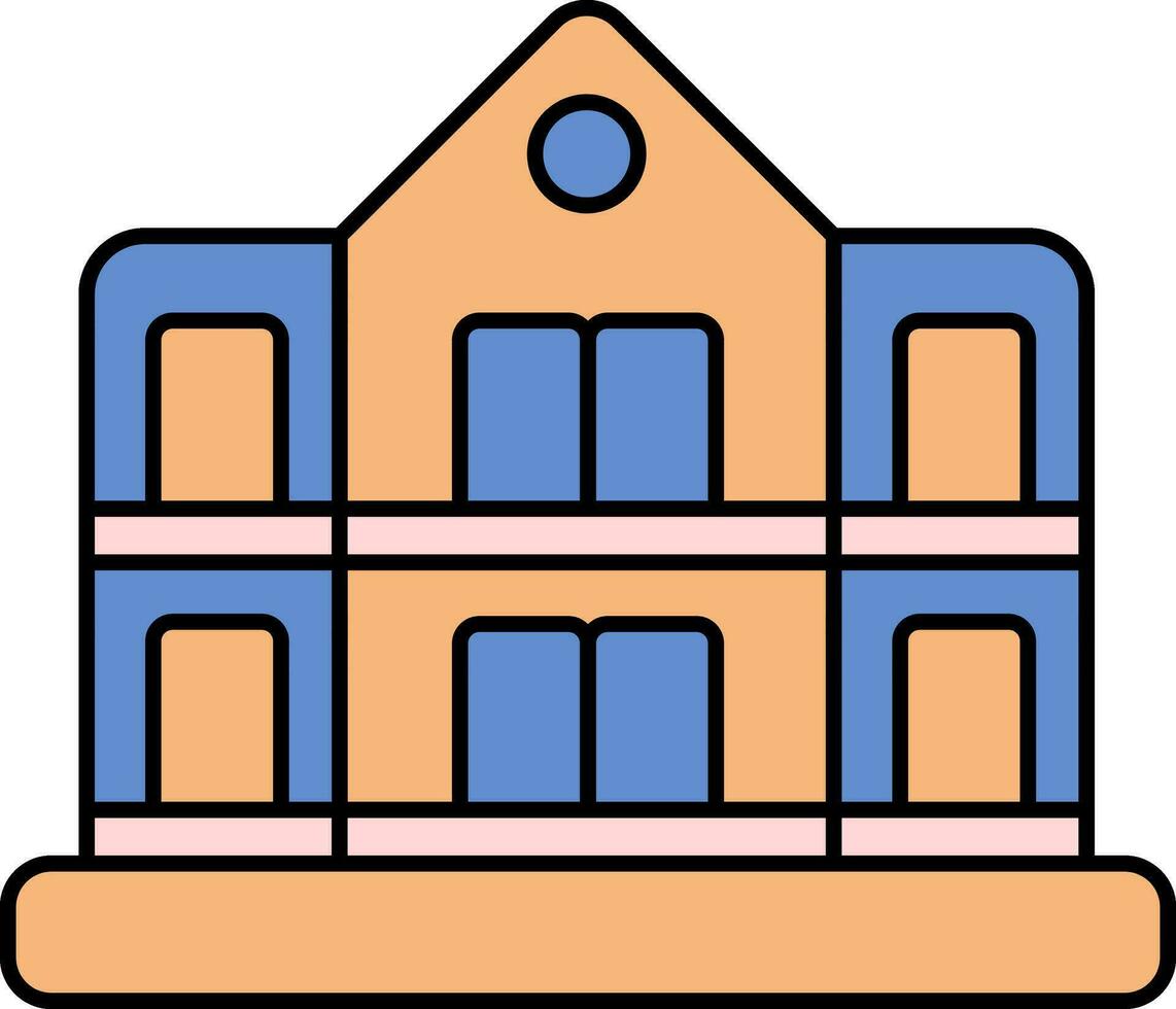 Blue And Orange Building Icon In Flat Style. vector