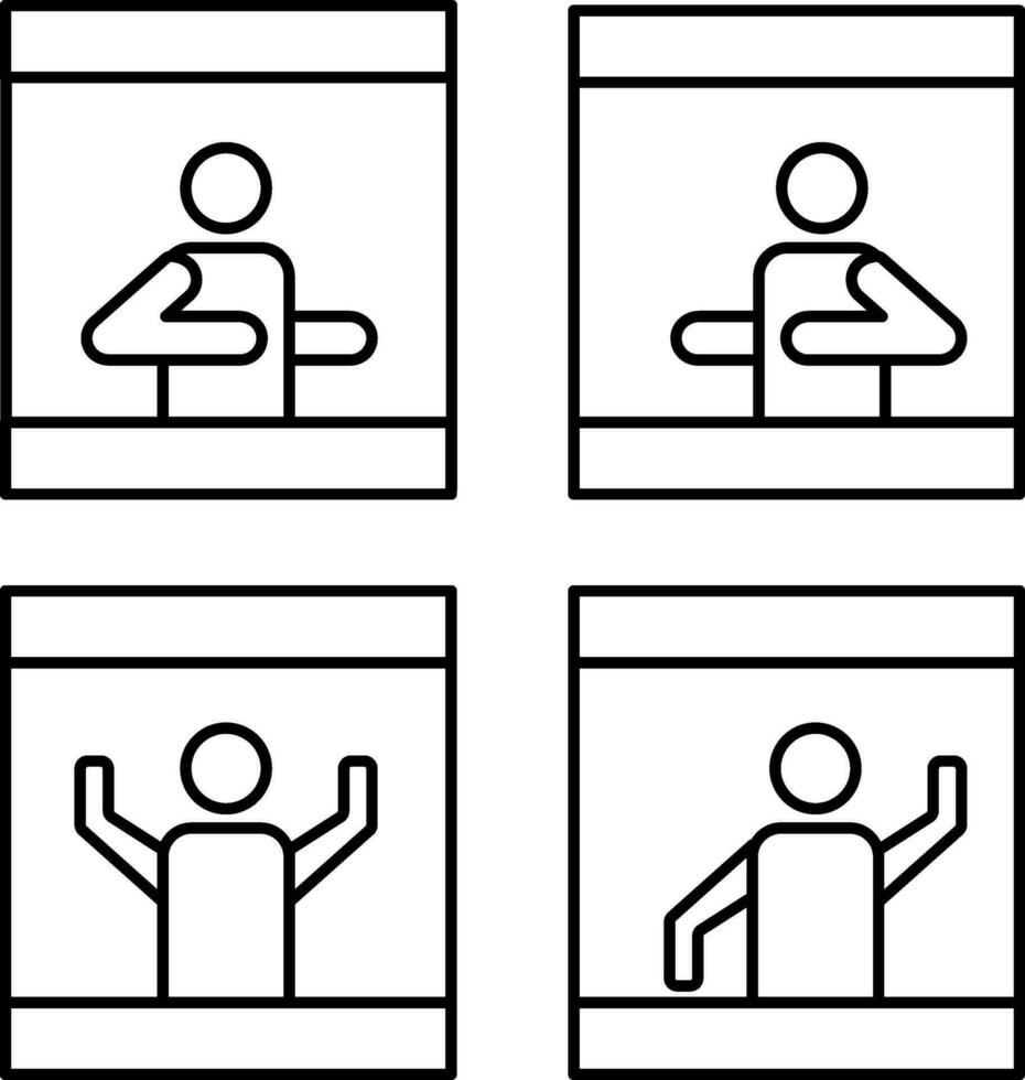 People At Their Balconies Icon In Black Outline. vector