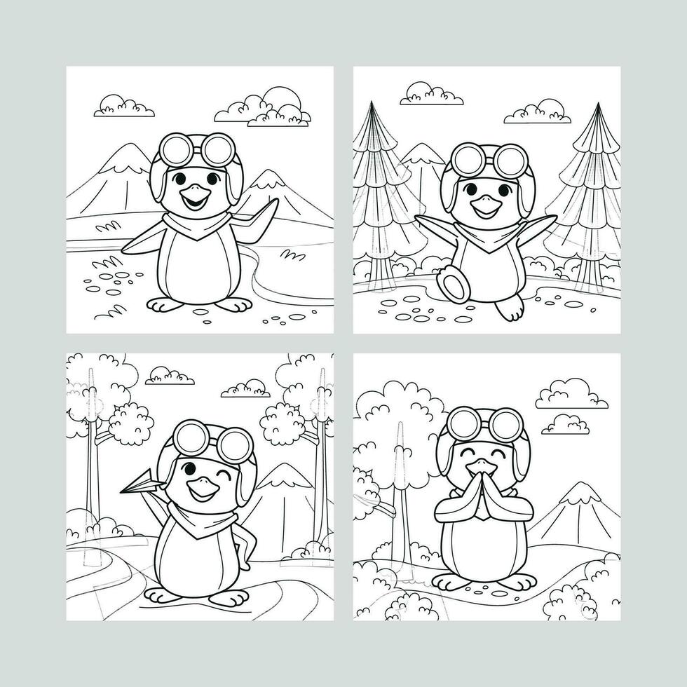Cute Penguin Activity for Coloring Book vector