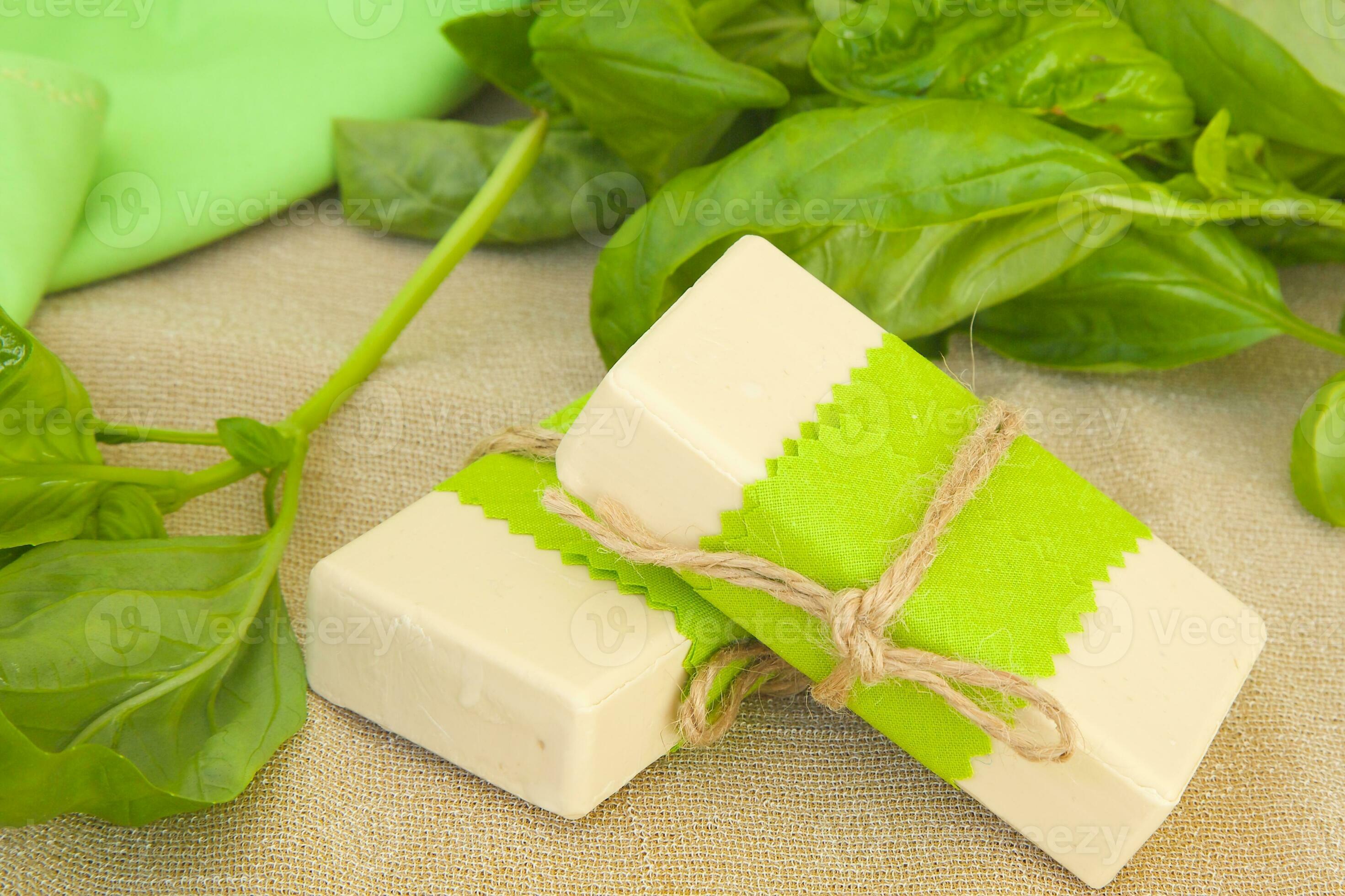 Soap with basil essential oil 24985679 Stock Photo at Vecteezy