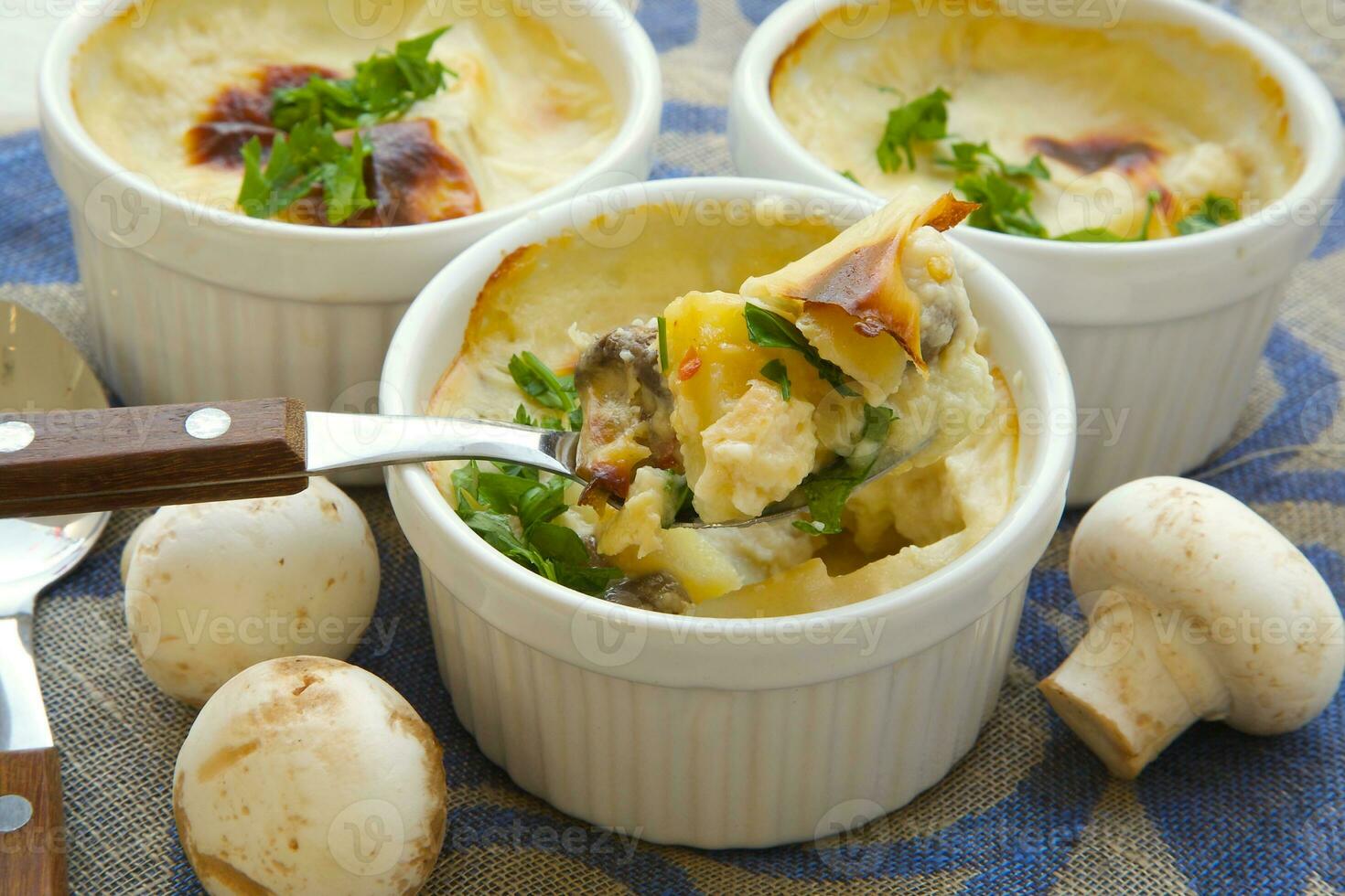Baked mushrooms in bechamel sauce. 24986094 Stock Photo at Vecteezy