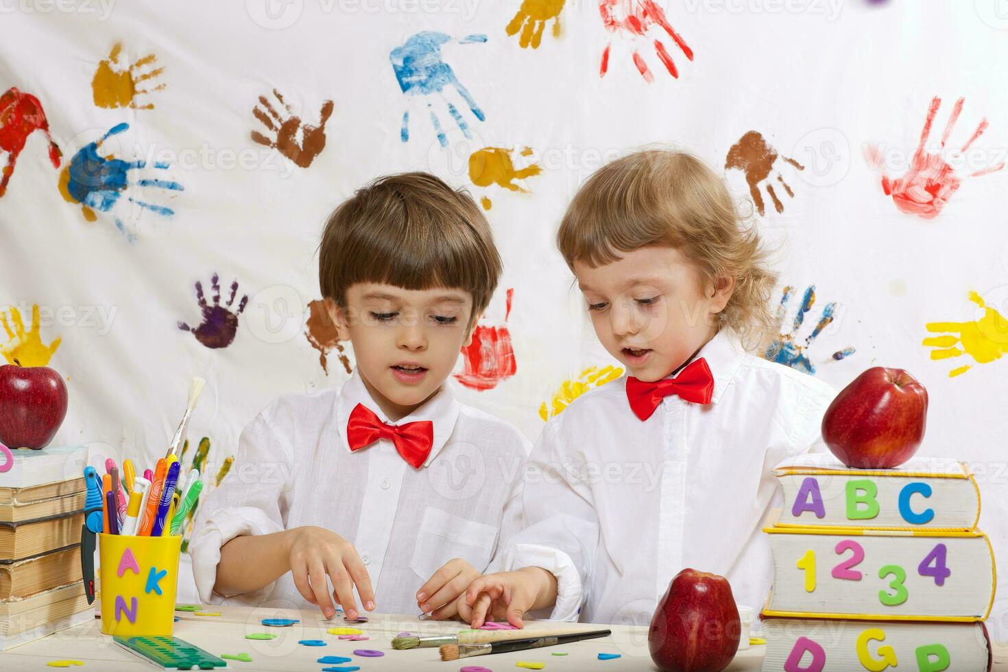 Two boys are playing together photo