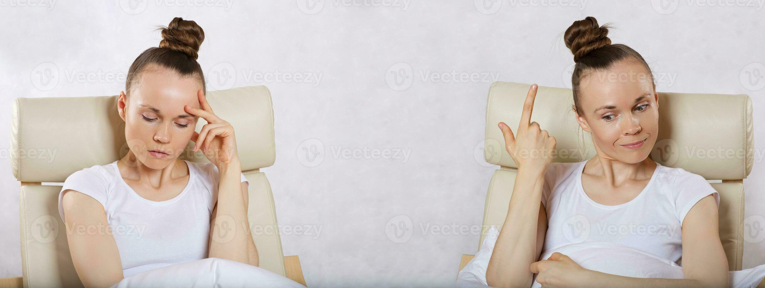 Two young caucasian ladies are sitting in the armchairs.Closeup photo