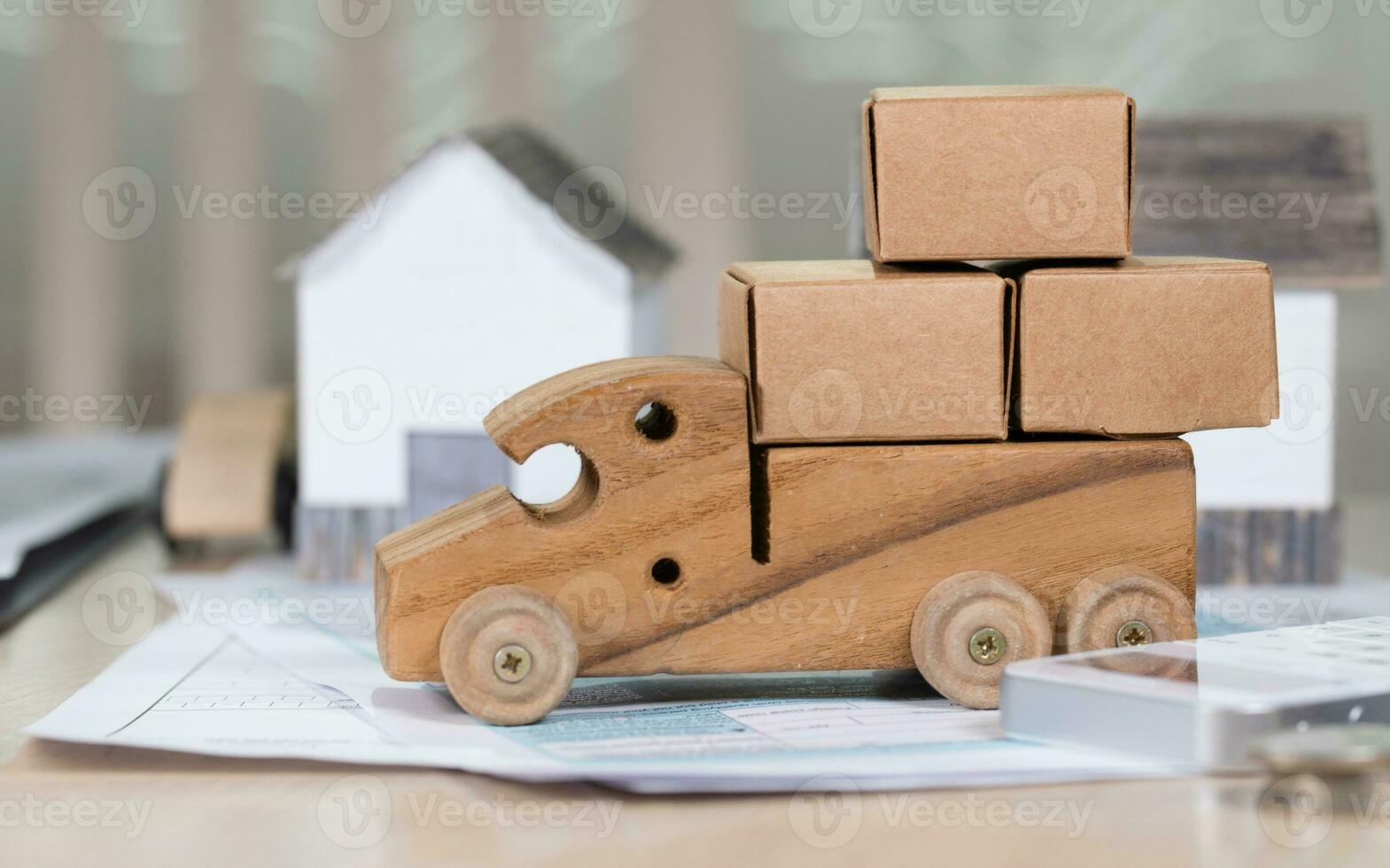 Small wooden truck full of boxes. photo