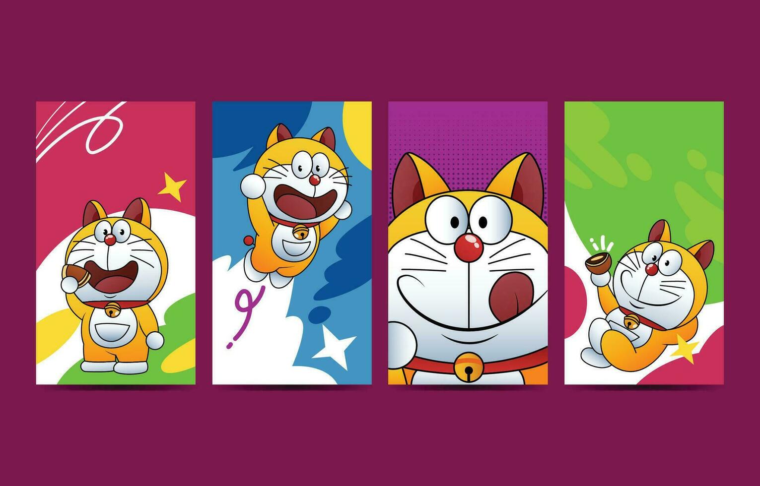 A Yellow Cat Robot With Various Activities Social Media Story vector