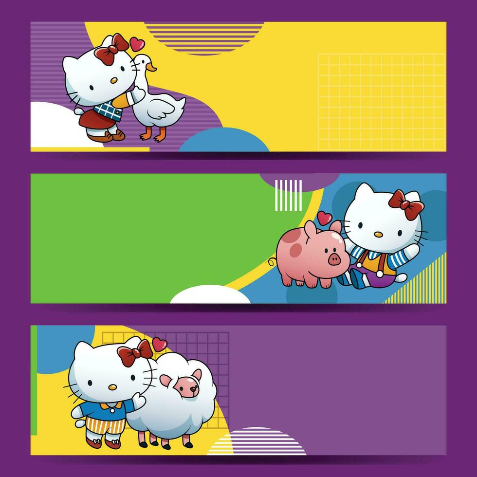 A Cat With Her Animal Friends Banners vector