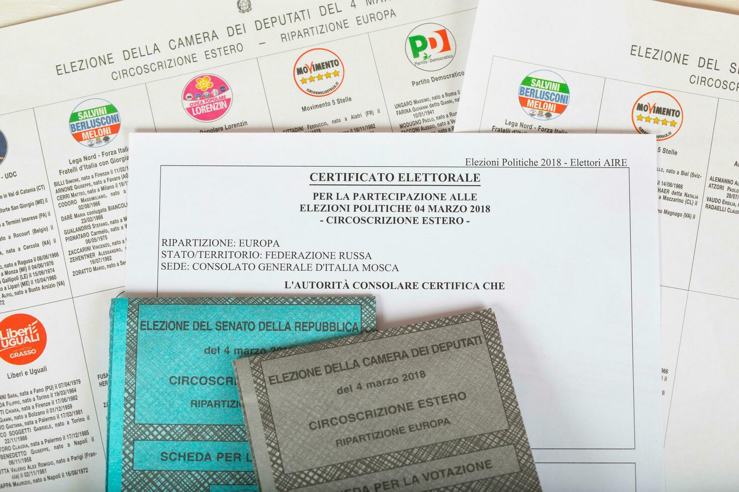 Moscow, Russian Federation. 02 14 2018. Electoral package for Italian residents abroad. photo