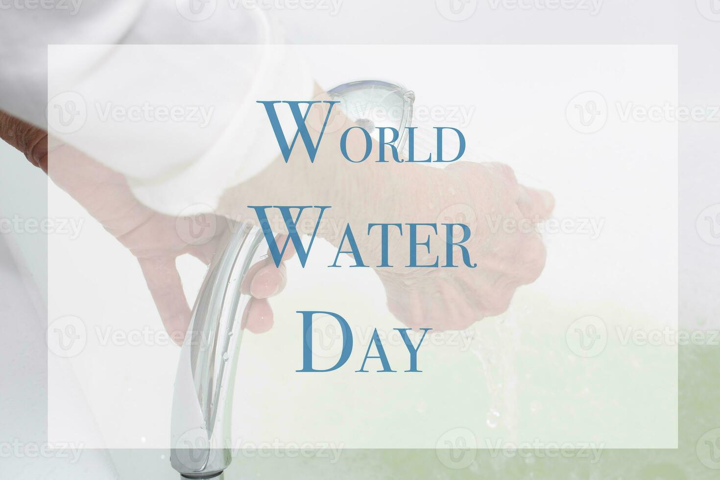 World Water Day. Old woman checks the temperature of the water photo