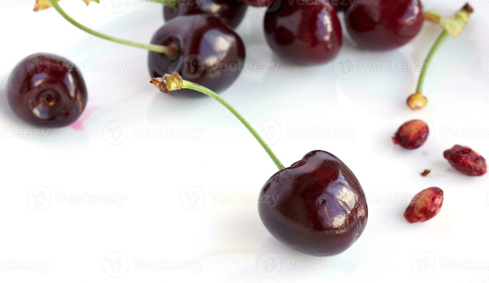 Black sweet cherries. Closeup photo