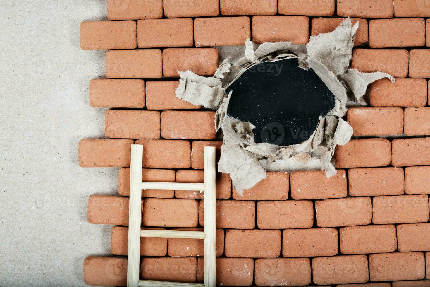 Hole in a brick wall. Top view photo
