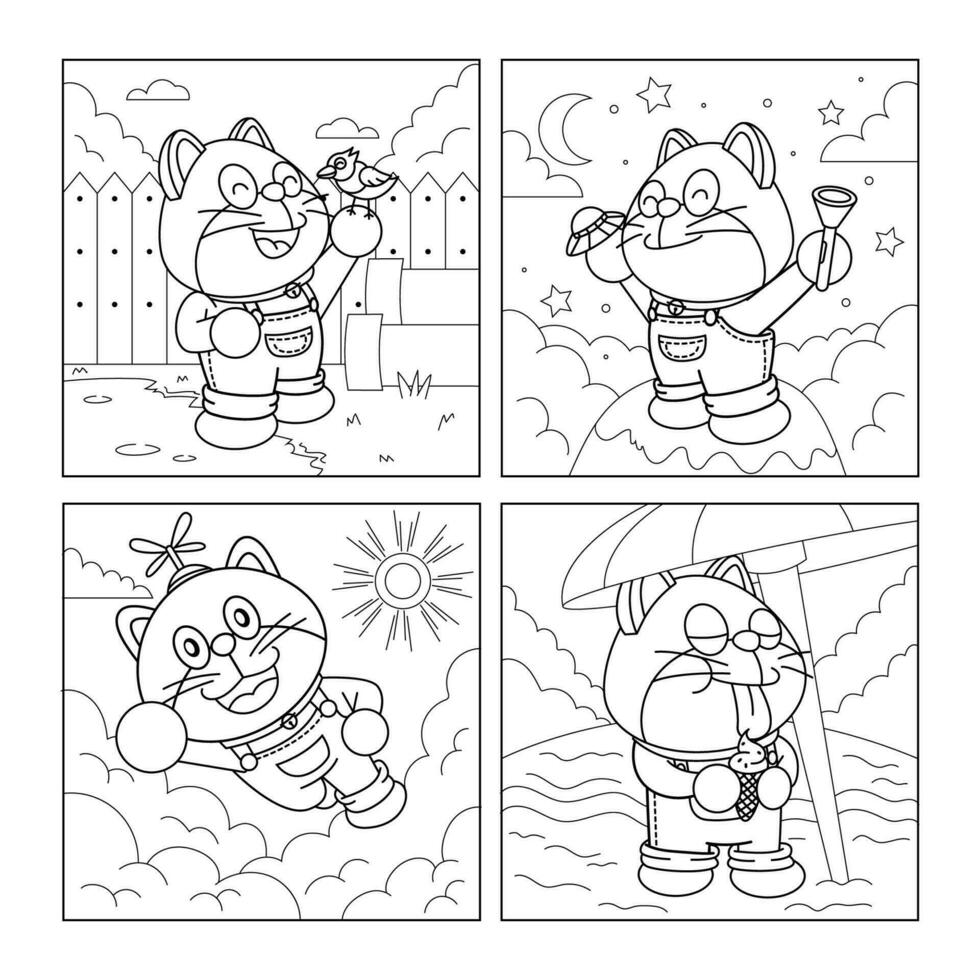 Robot Cat with Activity Coloring Pages vector