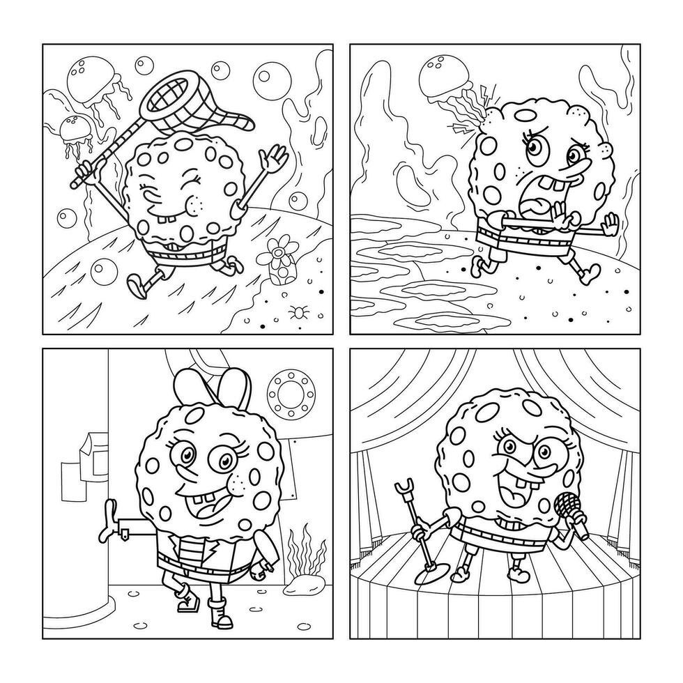 Activity Sponge Sea in Underwater Coloring Pages vector