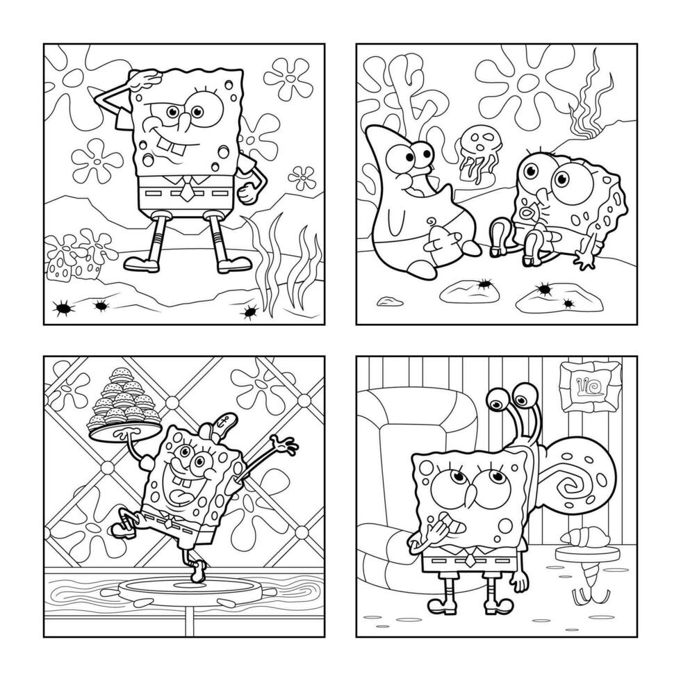 Cute Yellow Sponge Coloring Pages 24987629 Vector Art at Vecteezy