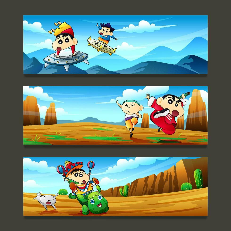 Cute Boy Banner Set vector