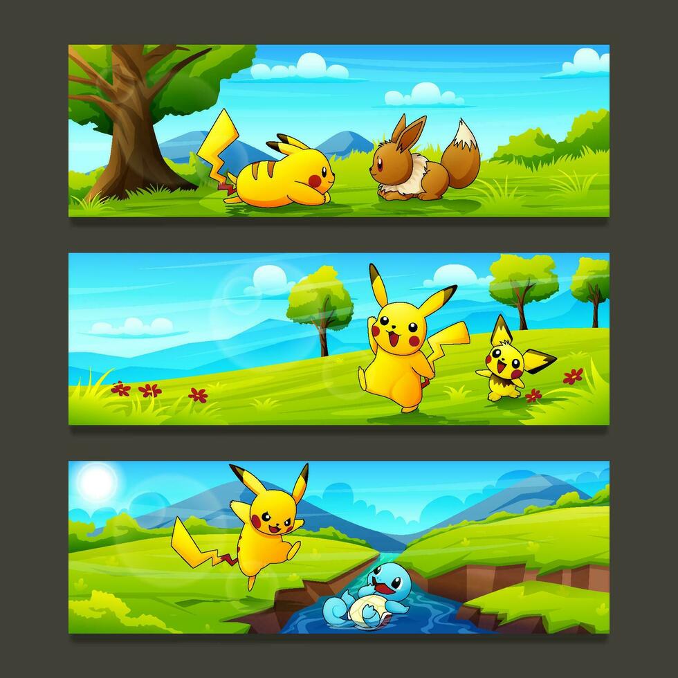 Cute Yellow Mouse and Friends Banner Set vector