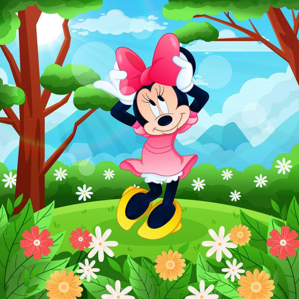 Cute Mouse in the Flower Garden vector