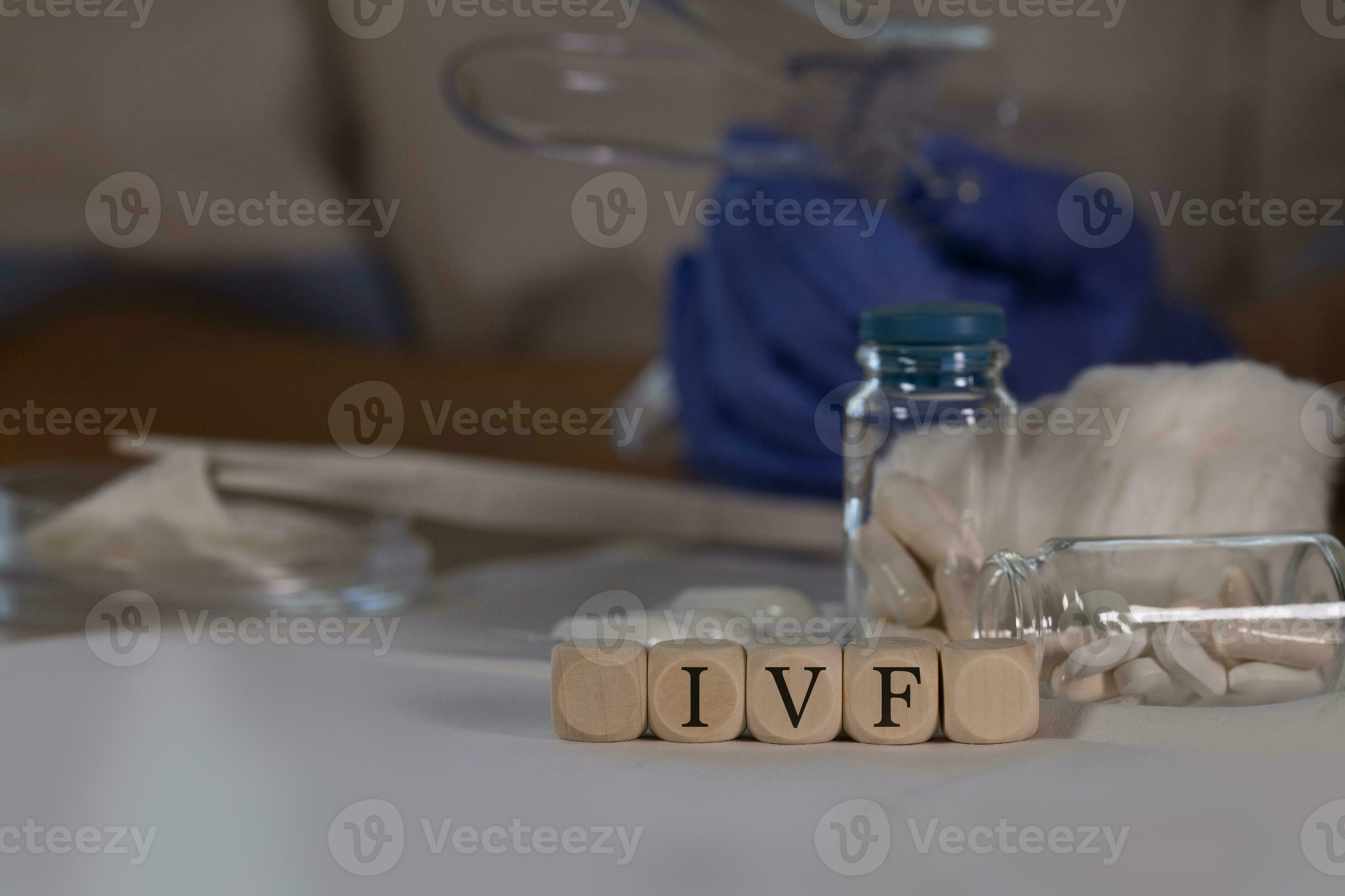 Abbreviation IVF for In Vitro Fertilization composed of wooden dices