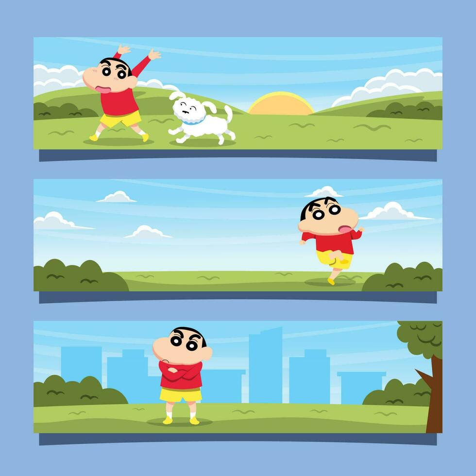 Cute Kids And Dog Playing In The Park Banner vector