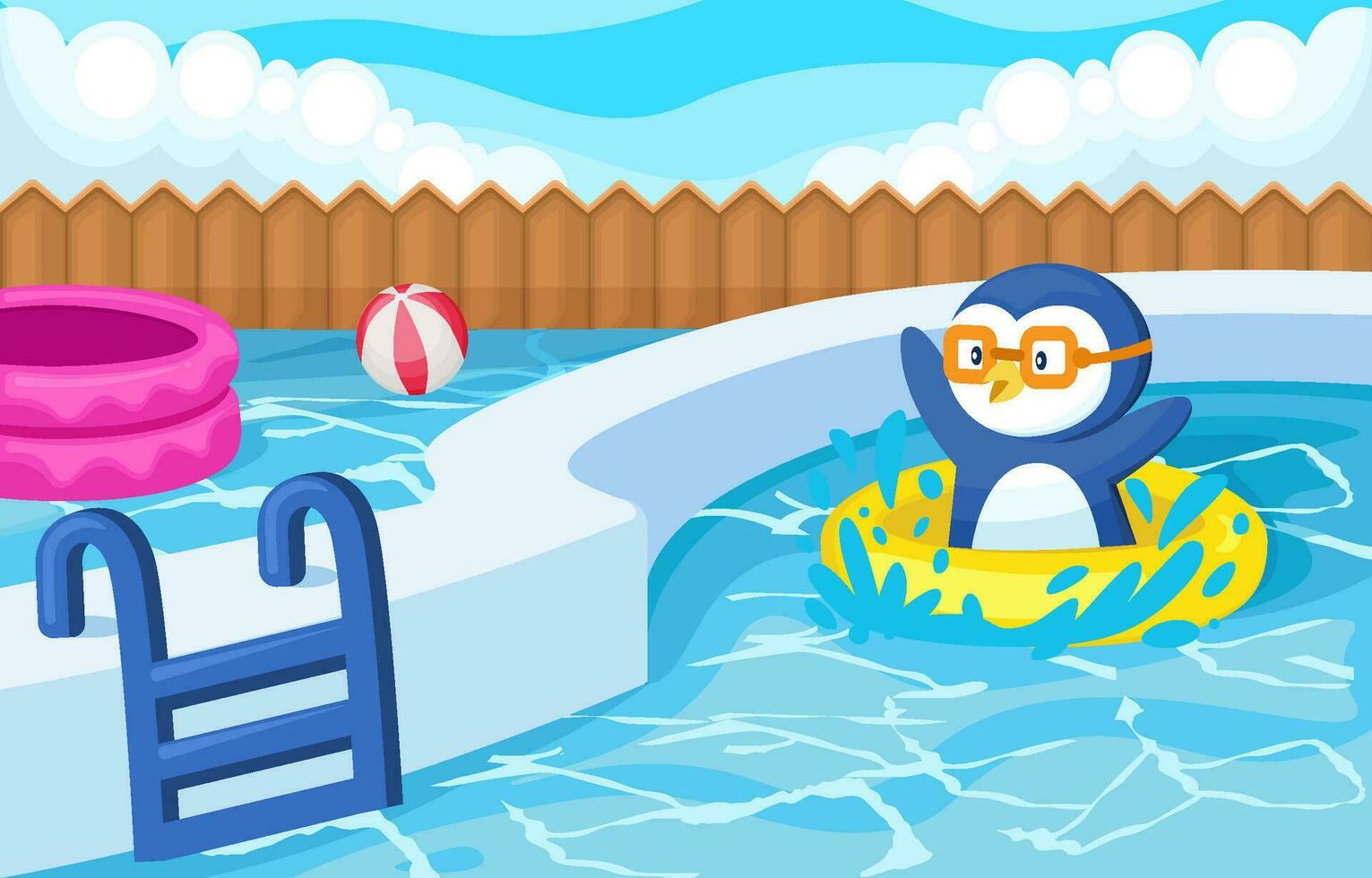 linda pingüino nadando en el piscina antecedentes vector