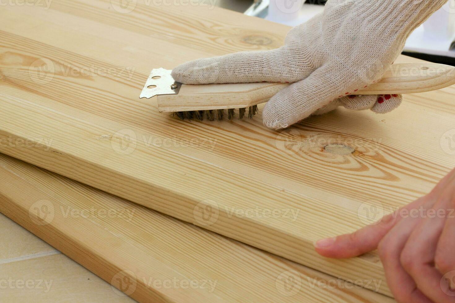 Process of polishing the wood before painting. Closeup photo