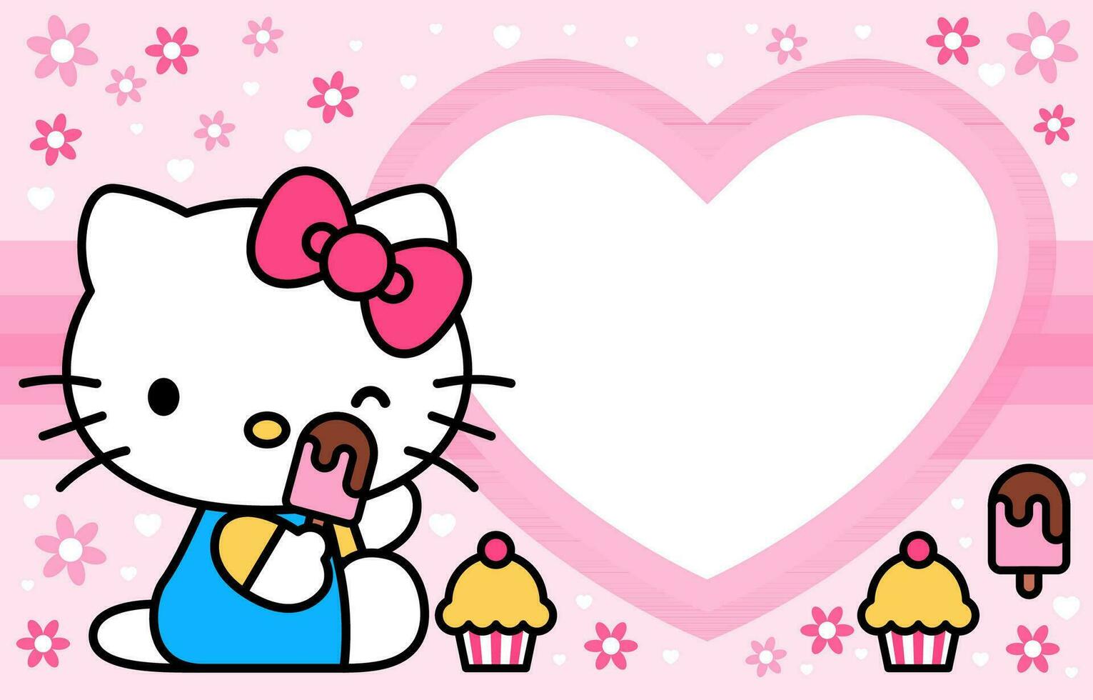 Cute Cat Loves Sweets with Heart Frame Background vector
