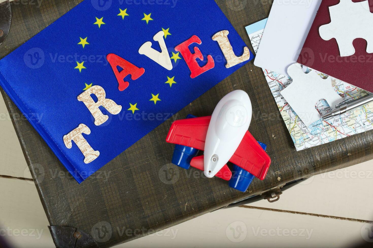 Travel tips for going to countries of European Union. Top view photo