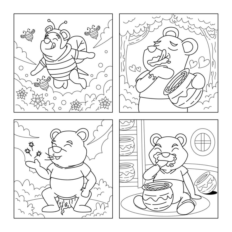 Bear Playing in His World Coloring Pages vector