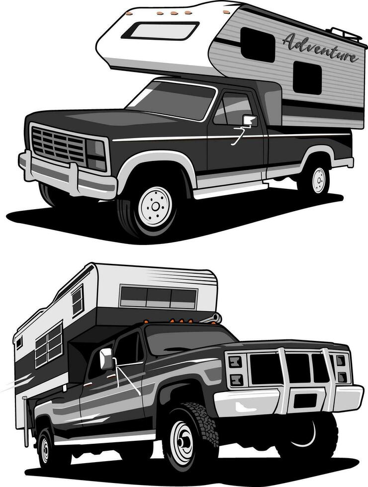camper truck illustration design logo vector