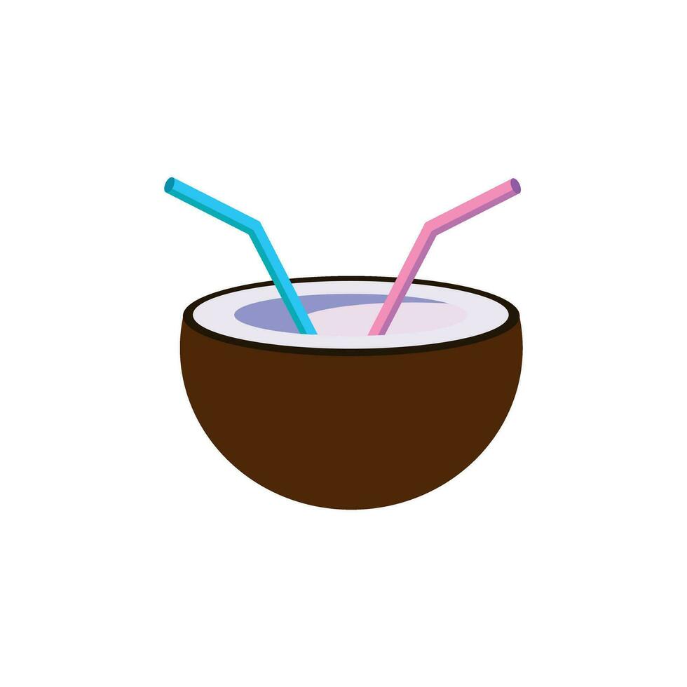 coconut and two straws vector illustration on white