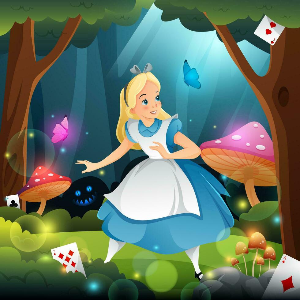 Girl in the Dark Forest Concept vector