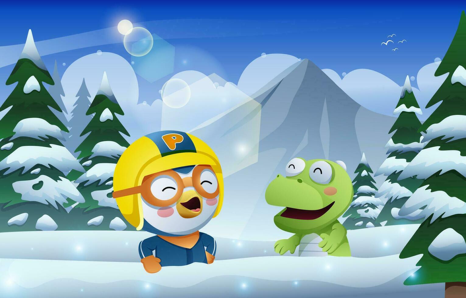 pororo con amigo en el nieve antecedentes vector