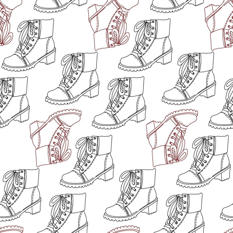 The pattern of contoured fashionable women's winter boots with fur heels, boots with a seamless pattern. Casual and festive insulated shoes. Autumn, winter, spring background. For the background vector