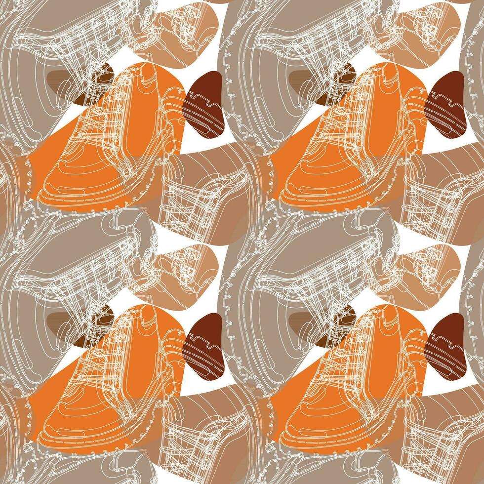 The pattern of fashionable women's winter boots, the white contour of the boot against the background of delicate spots. Casual and festive insulated shoes. Autumn, winter, spring. Print background vector