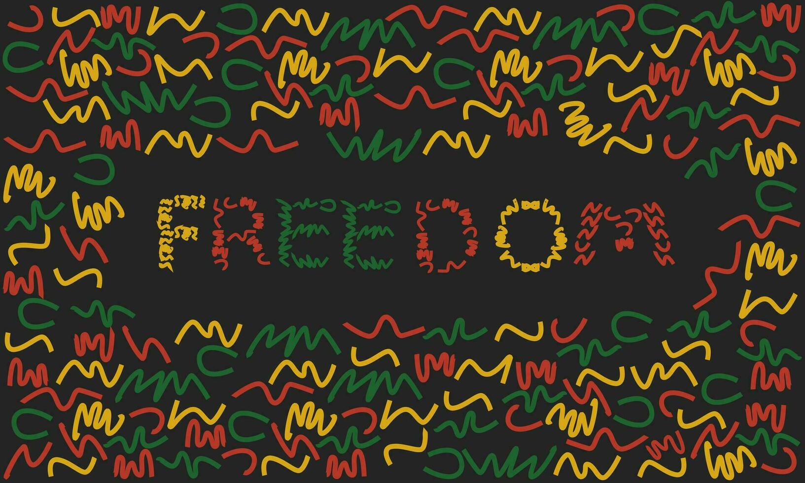 Fun red, green, yellow colors line doodle art seamless pattern with text. Creative abstract style art background for juneteenth freedom day or black history. Simple scribble for wallpaper, banner vector