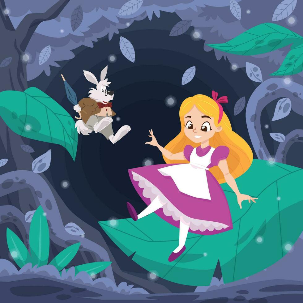 A Girl And Bunny Lost In The Jungle vector
