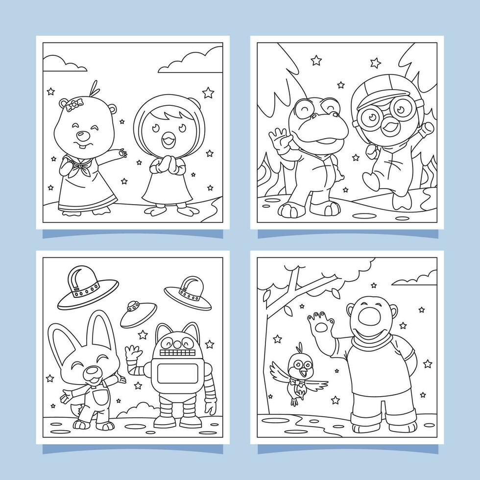 Little Penguin And His Friend Coloring Book vector