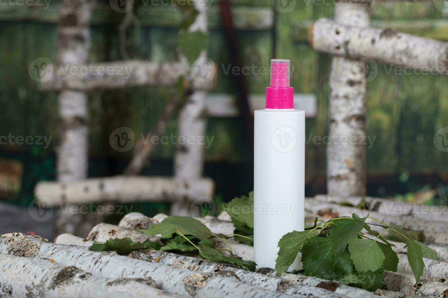 piel y pelo cuidado abedul savia agua en un el plastico botella. foto