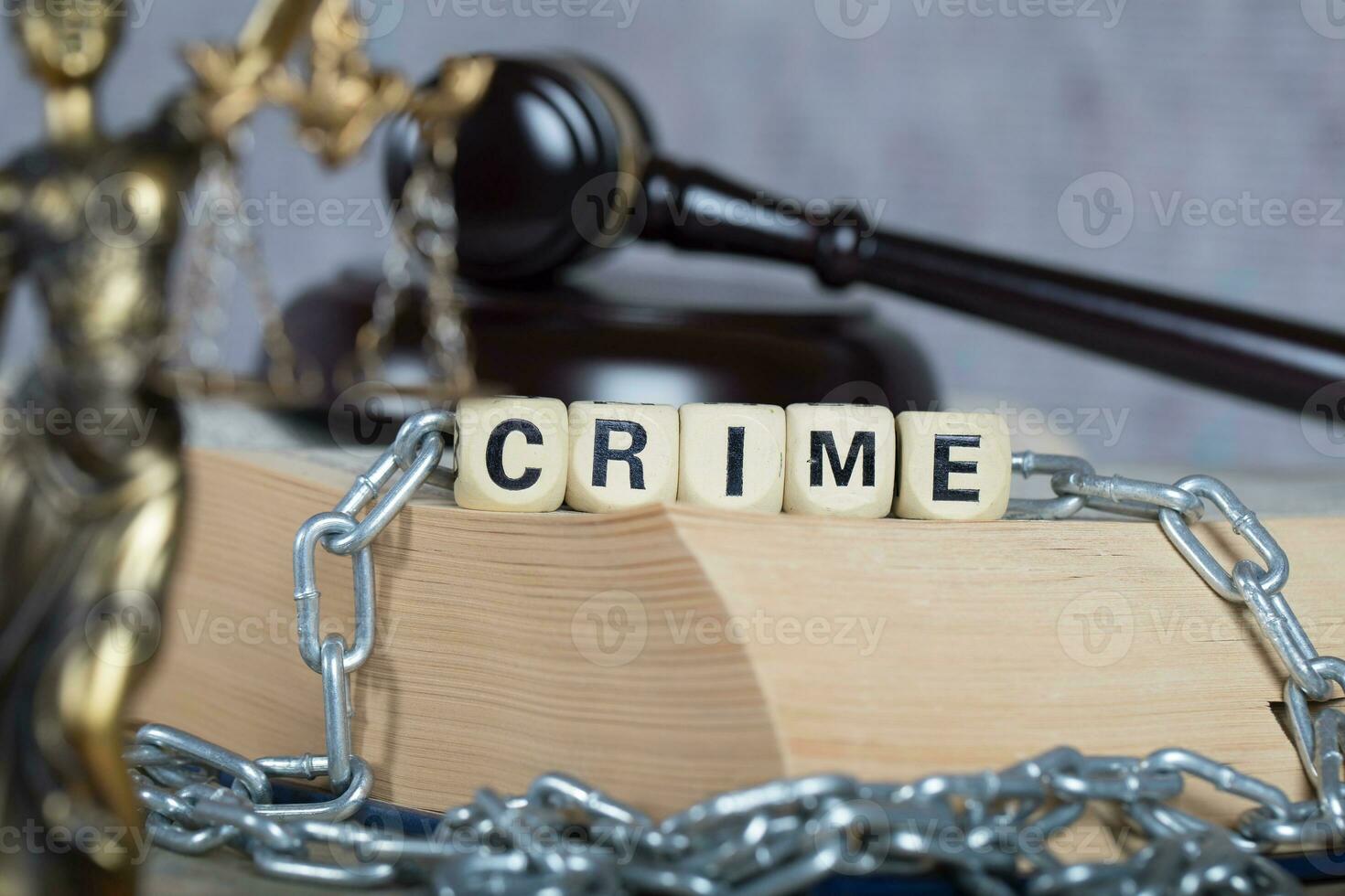 Word CRIME composed of wooden letters. Closeup photo