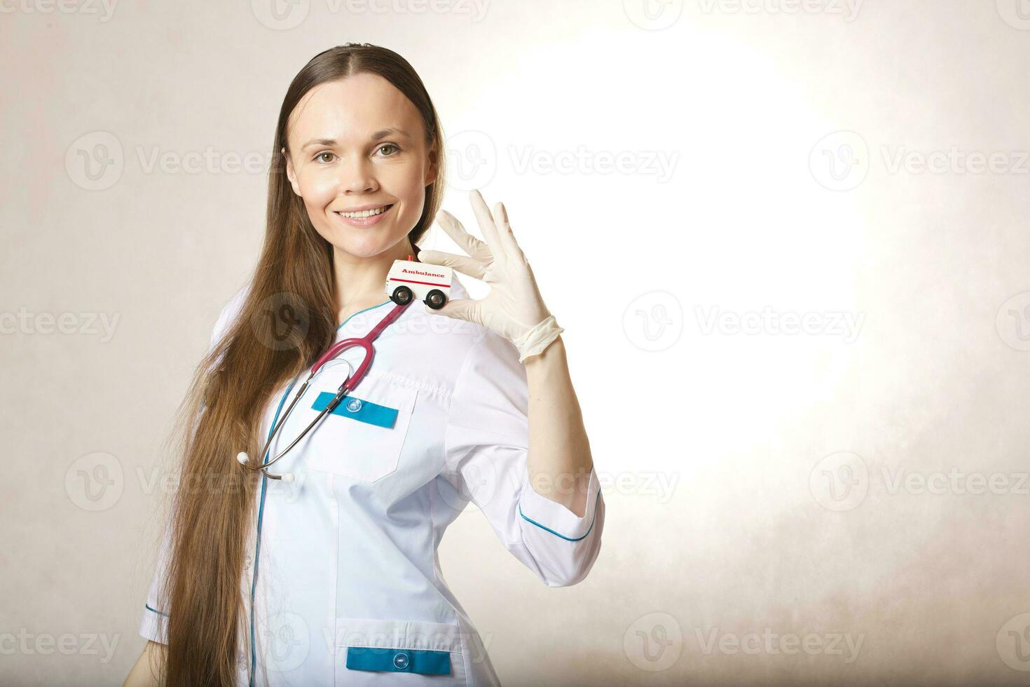 Young doctor between 30 and 40 years old dressed in a professional uniform. photo